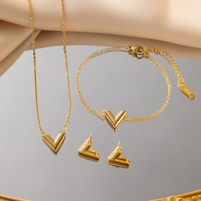 Jewelry Set Factory - Women V-Shaped Letter Necklace Earrings Set