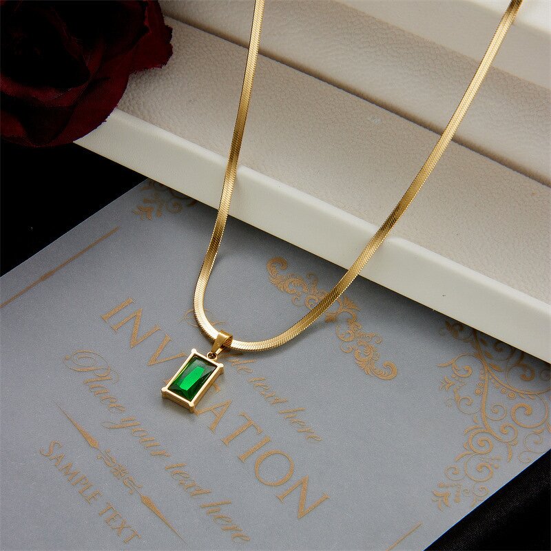 Jewelry Set Factory - 18K Gold Plated Zircon Green Pendant Set