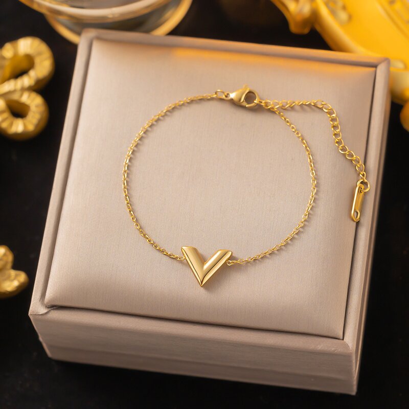 Jewelry Set Factory - Women V-Shaped Letter Necklace Earrings Set