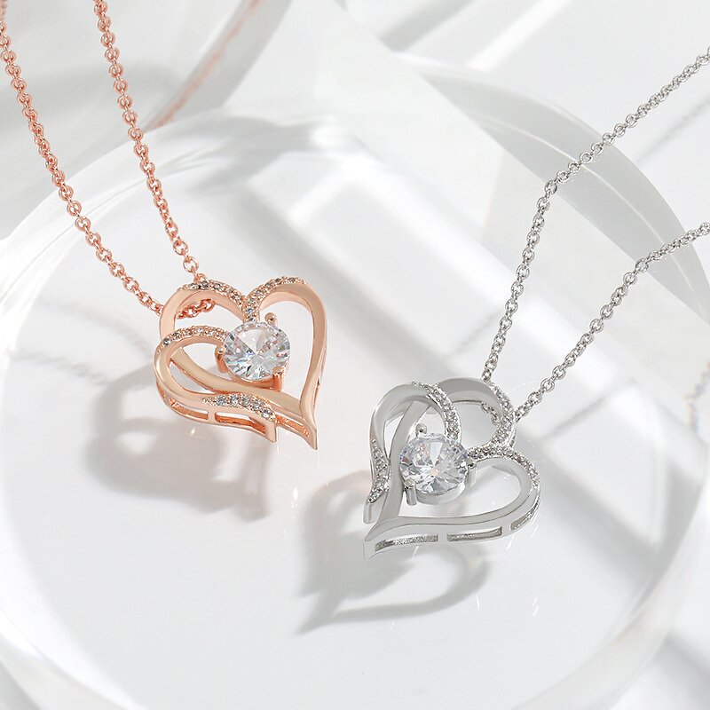 Necklace Factory - Zircon Inlaid Heart-shaped Elegant Necklace