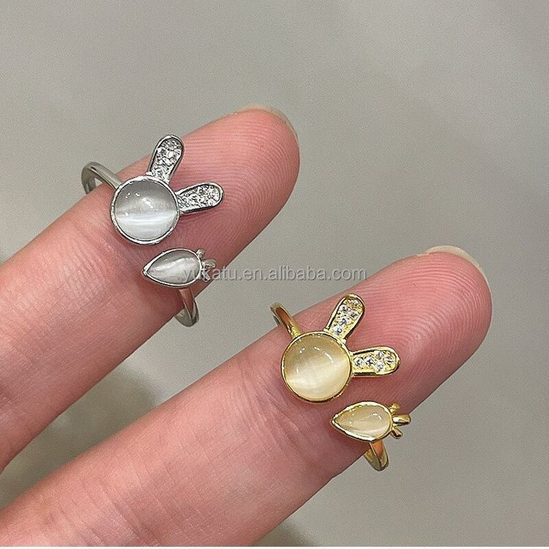 Ring Factory - Cute Rabbit Carrot Cat Eye Adjustable