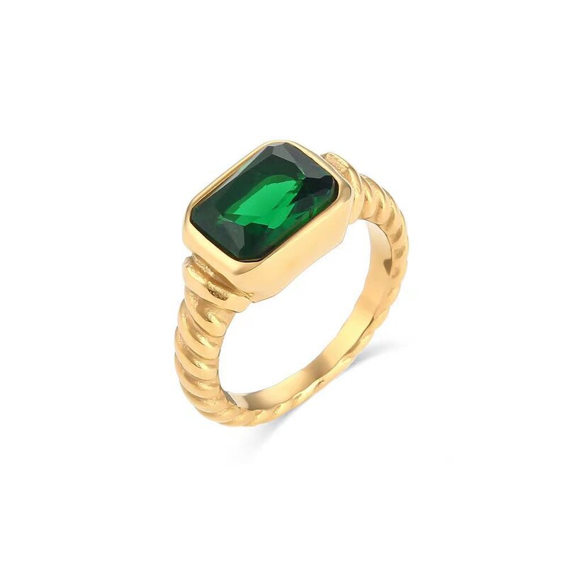 Women's Ring Factory - Gold Plated Emerald Square Twist Rope