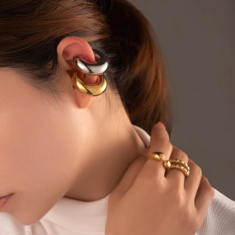 Hoop Earring Factory - 18K Gold Plated Big Clip on Earrings