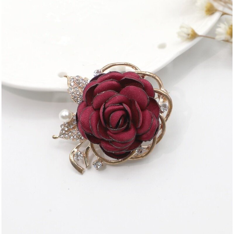 Brooch Factory - Fabric Rose Artificial Pearl Flower Brooch