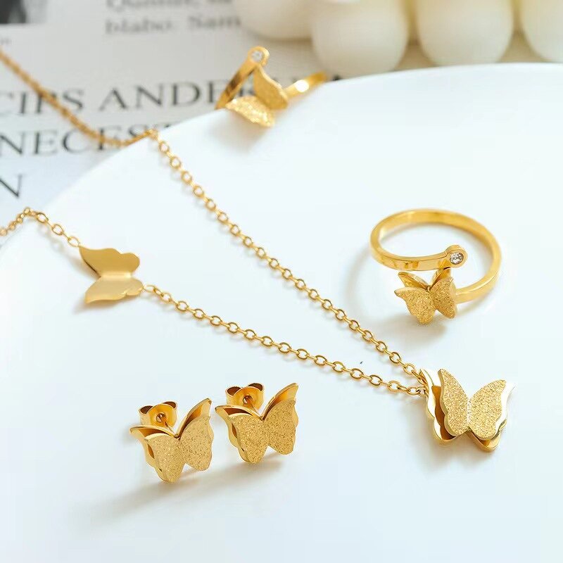 Jewelry Set Factory - 18K Gold Plated Frosted butterfly Set