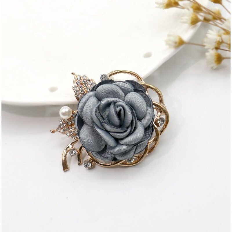 Brooch Factory - Fabric Rose Artificial Pearl Flower Brooch