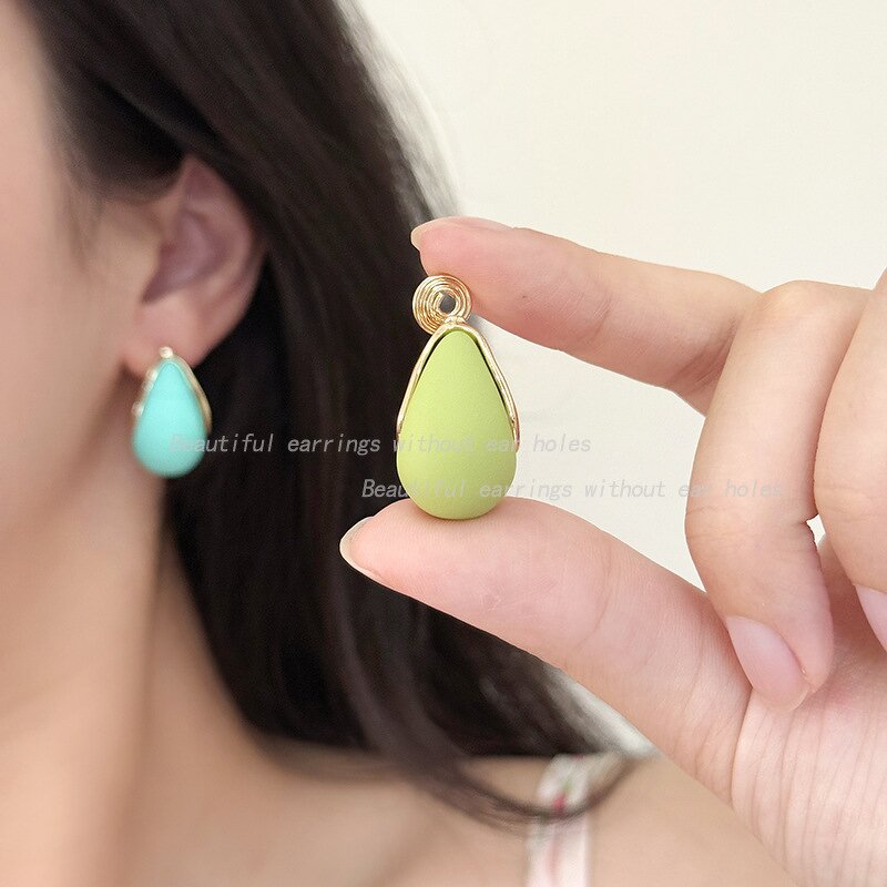 Earrings Factory - Korean Mint Green Water Drop Clip Earrings