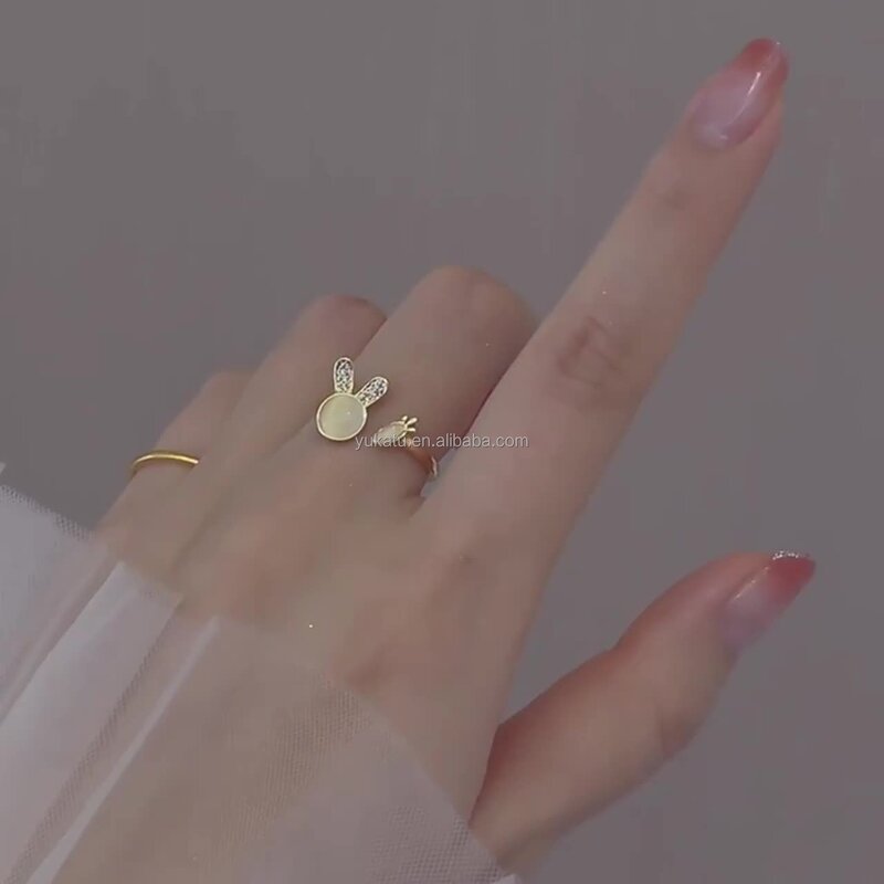 Ring Factory - Cute Rabbit Carrot Cat Eye Adjustable