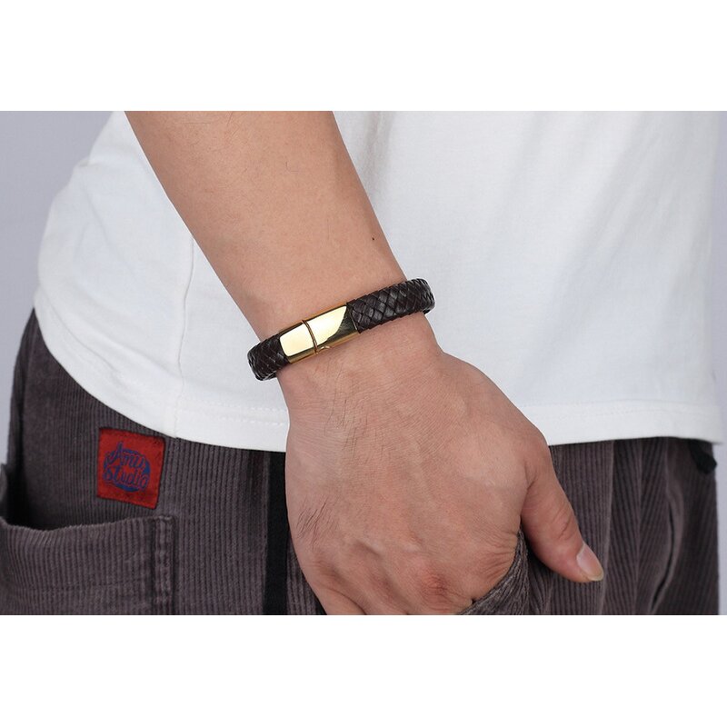 Cuff Bracelet Factory - Vintage Braided Magnetic Clasp Leather