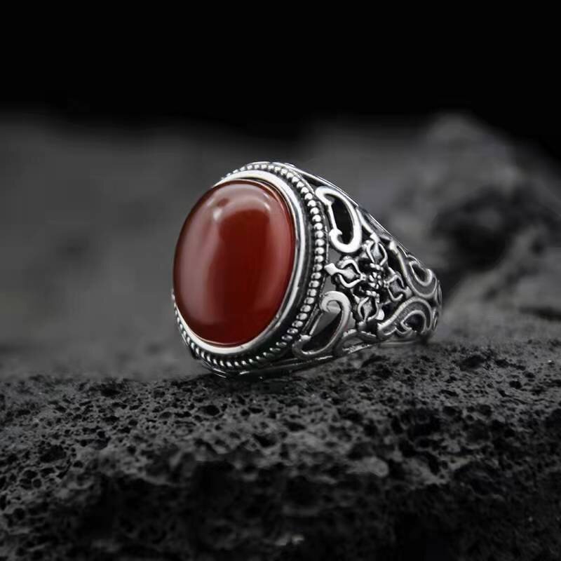 Men's Ring Factory - Red Agate Virgin Mary Open Temperament