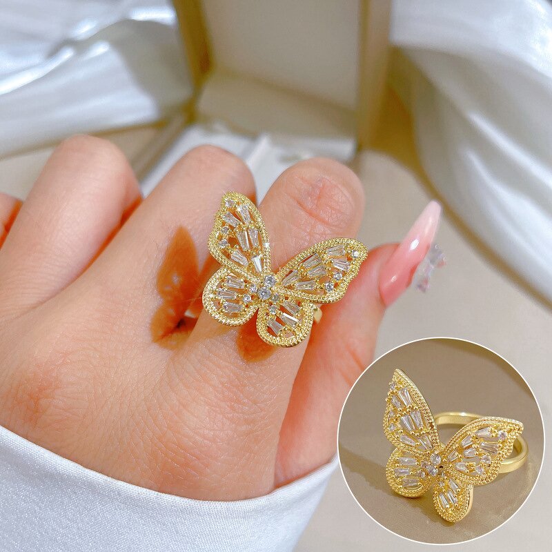 Butterfly Ring Factory - Women Brass Shiny 18k Gold Adjustable