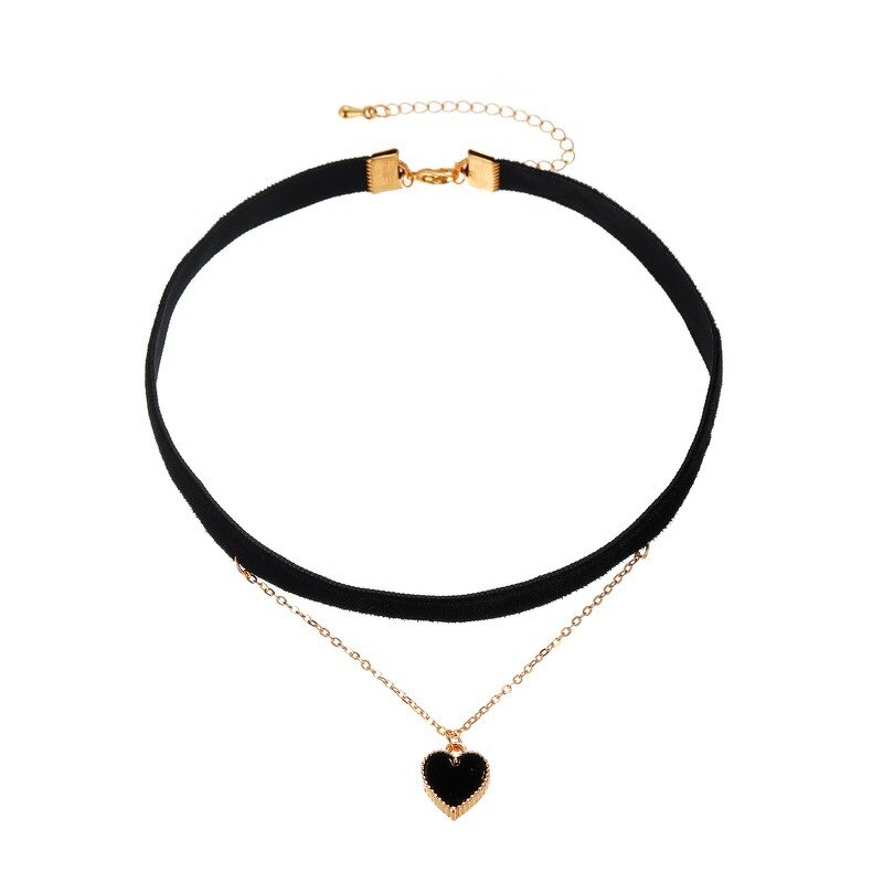 Choker Factory - Korean Black Velvet Heart-shaped Collar Chain