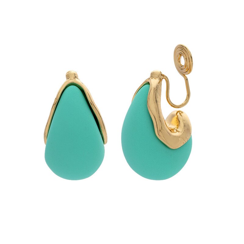 Earrings Factory - Korean Mint Green Water Drop Clip Earrings