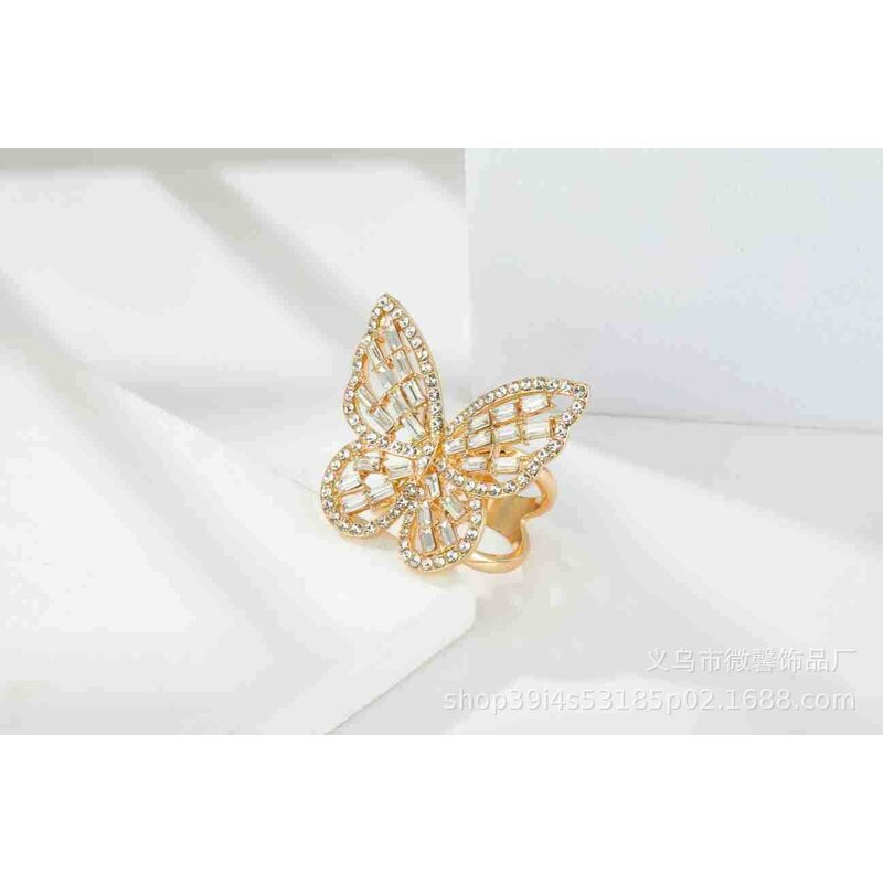 Ring Factory - Hollow Butterfly Crystal Zircon Adjustable Ring