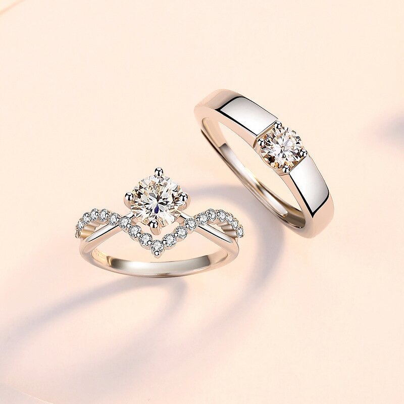 Couple Rings Factory - High-Grade Diamond Open Adjustable Set