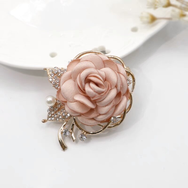 Brooch Factory - Fabric Rose Artificial Pearl Flower Brooch