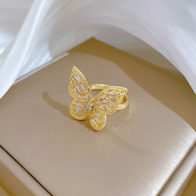 Butterfly Ring Factory - Women Brass Shiny 18k Gold Adjustable