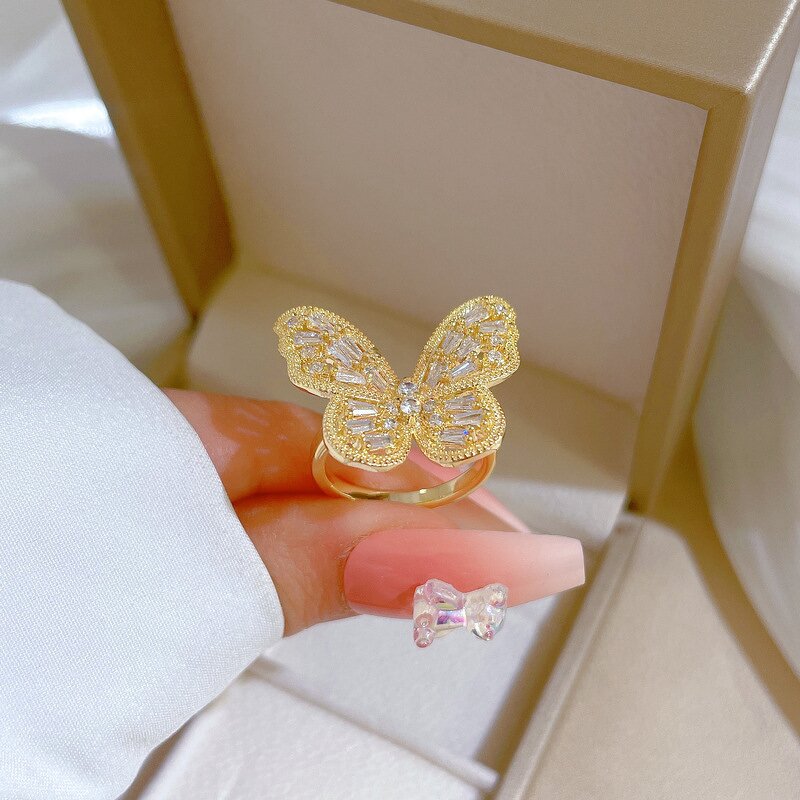 Butterfly Ring Factory - Women Brass Shiny 18k Gold Adjustable