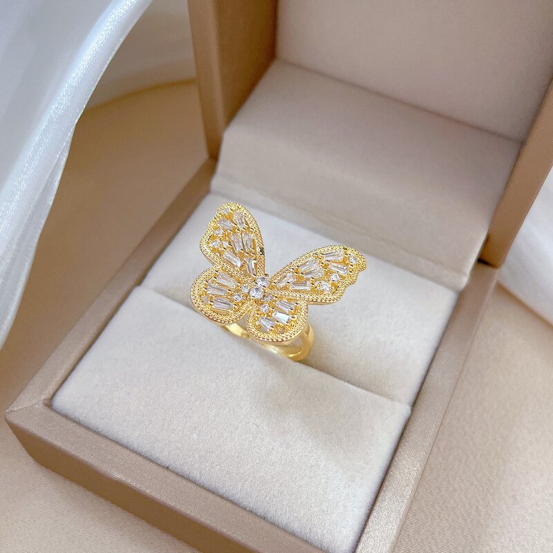Butterfly Ring Factory - Women Brass Shiny 18k Gold Adjustable