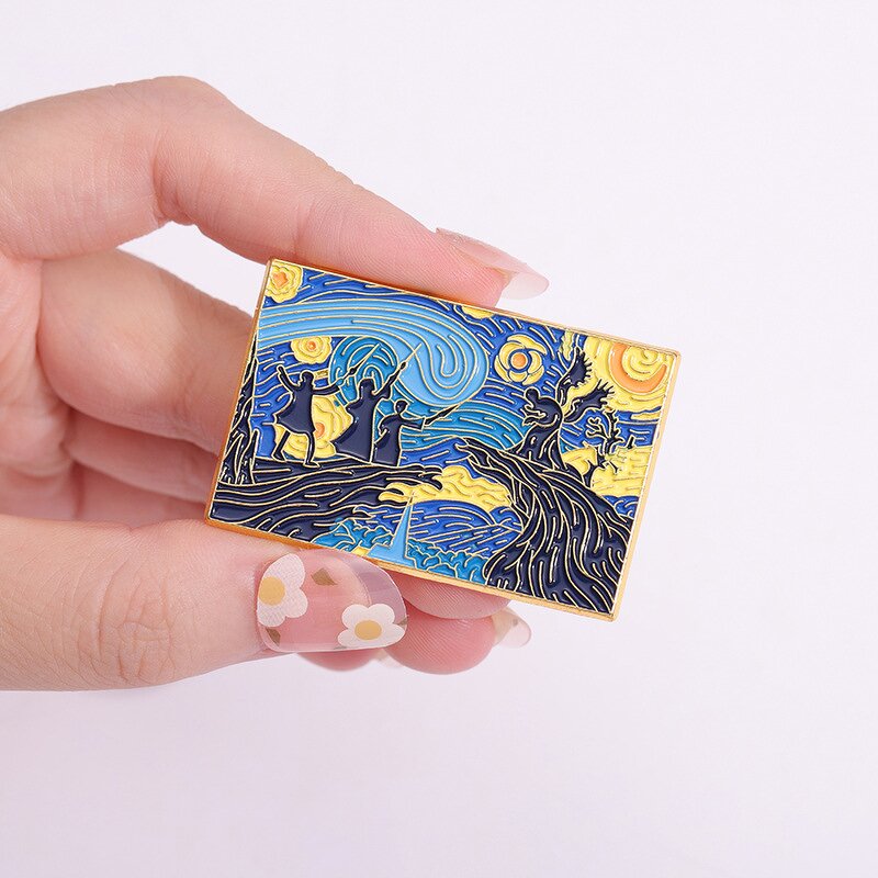 Brooch Factory - Van Gogh Oil Painting Castle Starry Sky Brooch