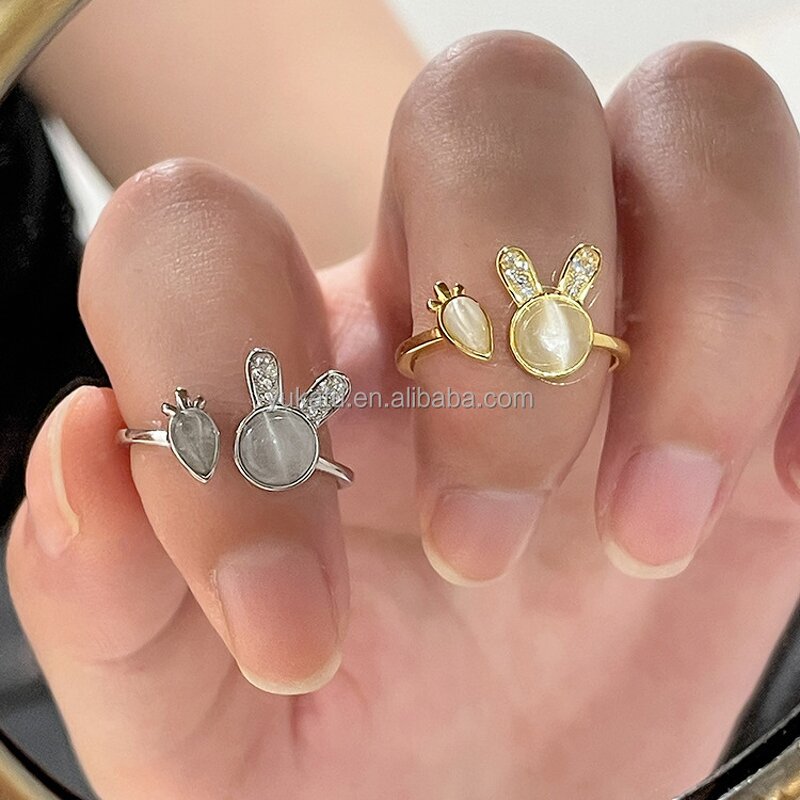 Ring Factory - Cute Rabbit Carrot Cat Eye Adjustable