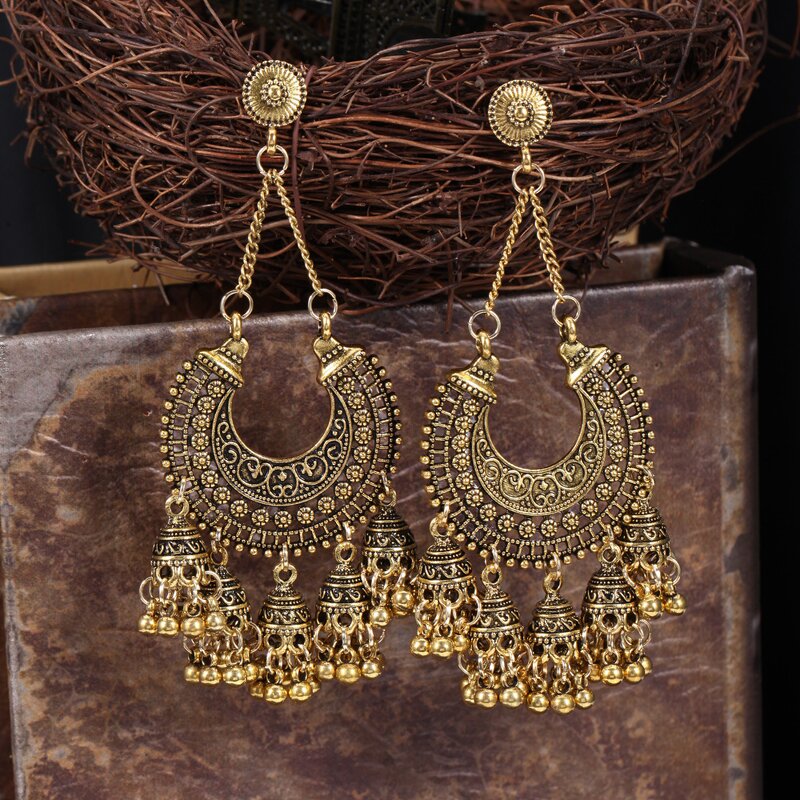 Retro Earrings Factory - Round Fan Lantern Bell Tassel Earrings