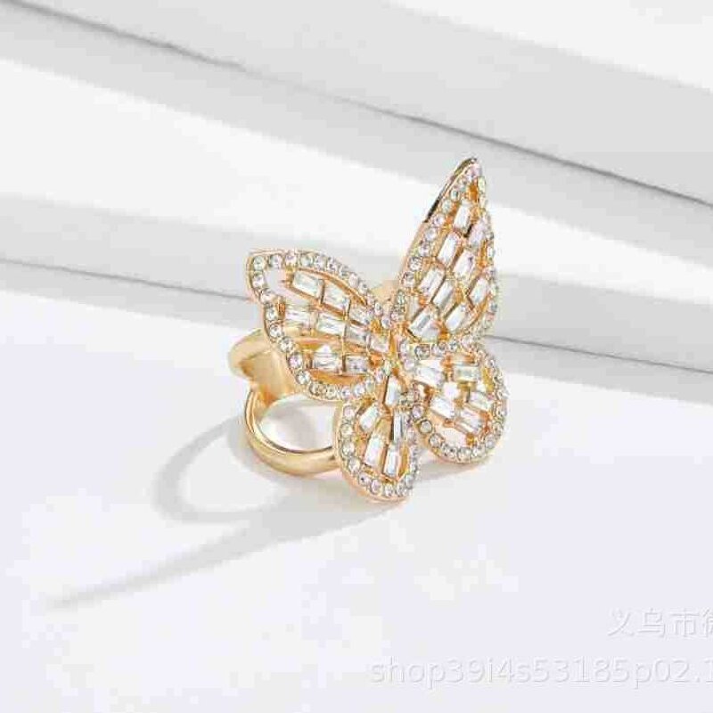 Ring Factory - Hollow Butterfly Crystal Zircon Adjustable Ring