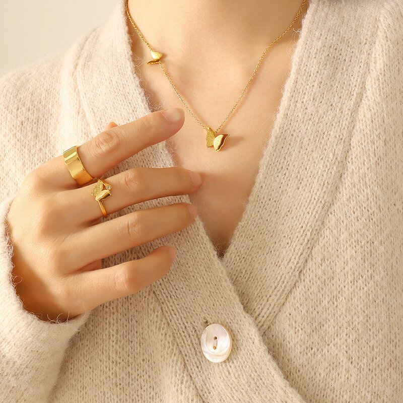 Jewelry Set Factory - 18K Gold Plated Frosted butterfly Set