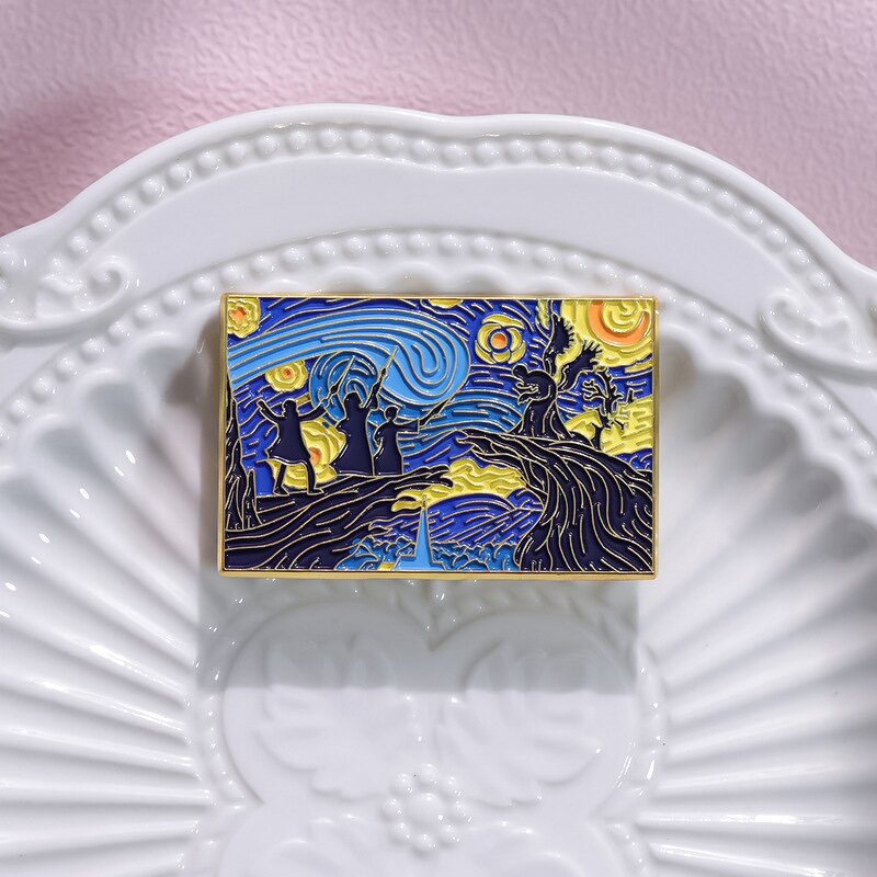 Brooch Factory - Van Gogh Oil Painting Castle Starry Sky Brooch