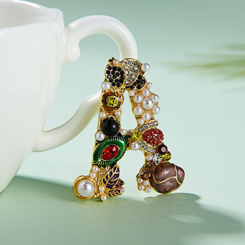 Brooch Factory - Pearl Letter Alphabet Rhinestone Brooches