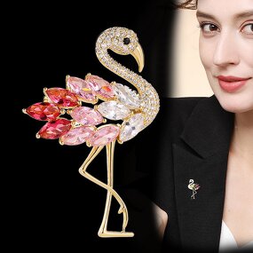 Brooch Factory - Wholesale Gold Plated Flamingo Rhinestone Brooch