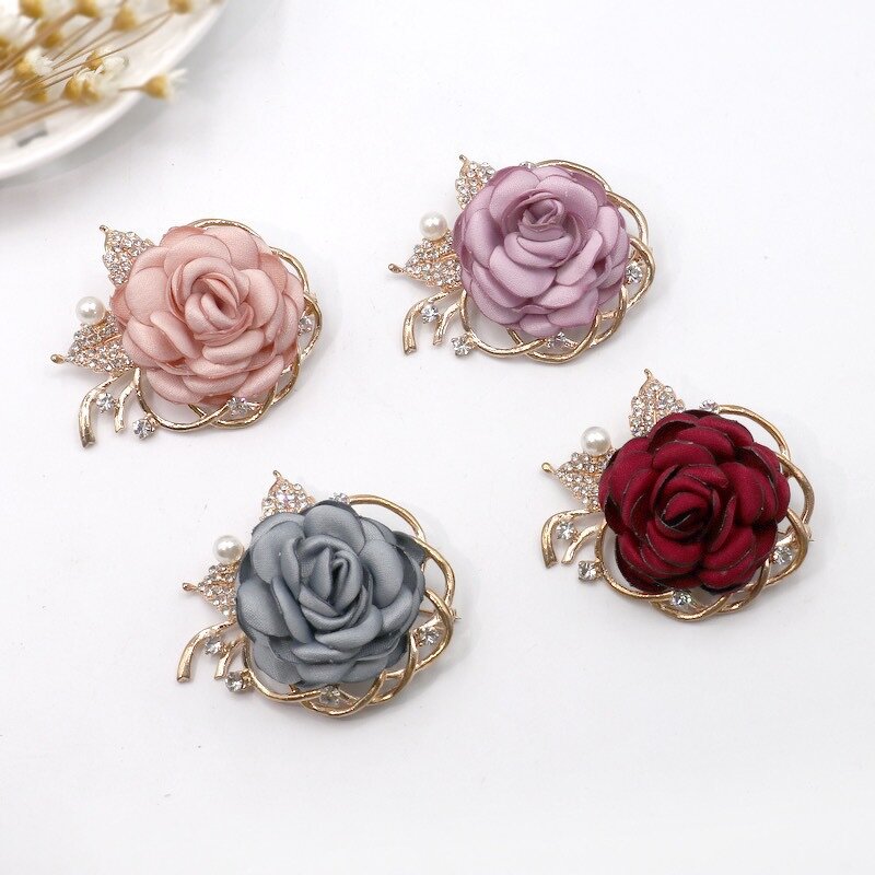 Brooch Factory - Fabric Rose Artificial Pearl Flower Brooch
