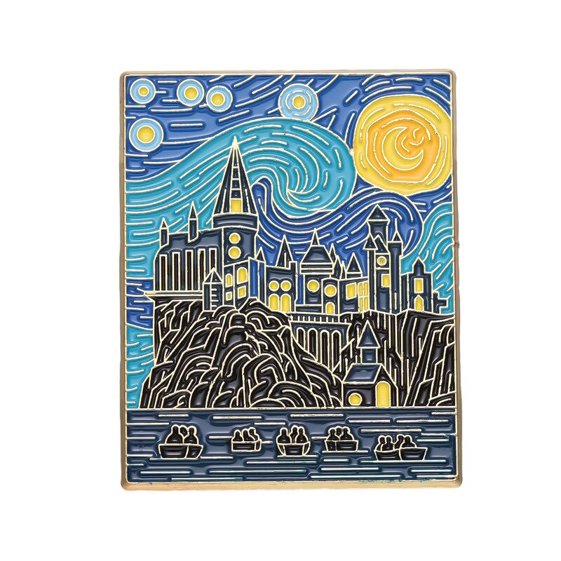 Brooch Factory - Van Gogh Oil Painting Castle Starry Sky Brooch
