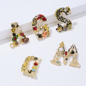 Brooch Factory - Pearl Letter Alphabet Rhinestone Brooches