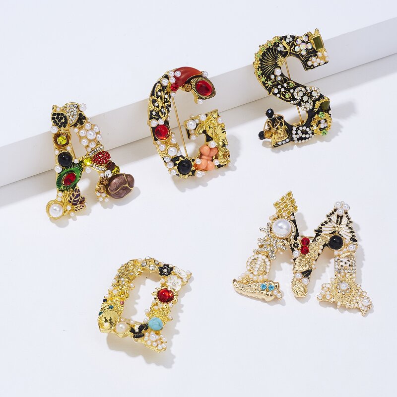 Brooch Factory - Pearl Letter Alphabet Rhinestone Brooches