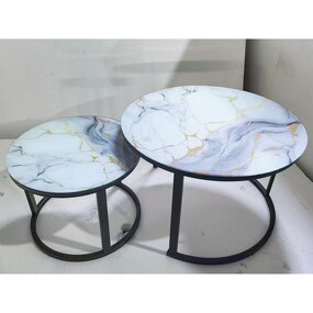 Coffee Table Set Factory - Round Glass Iron Art Set
