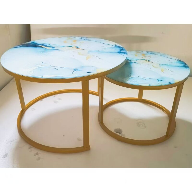 Coffee Table Set Factory - Round Glass Iron Art Set