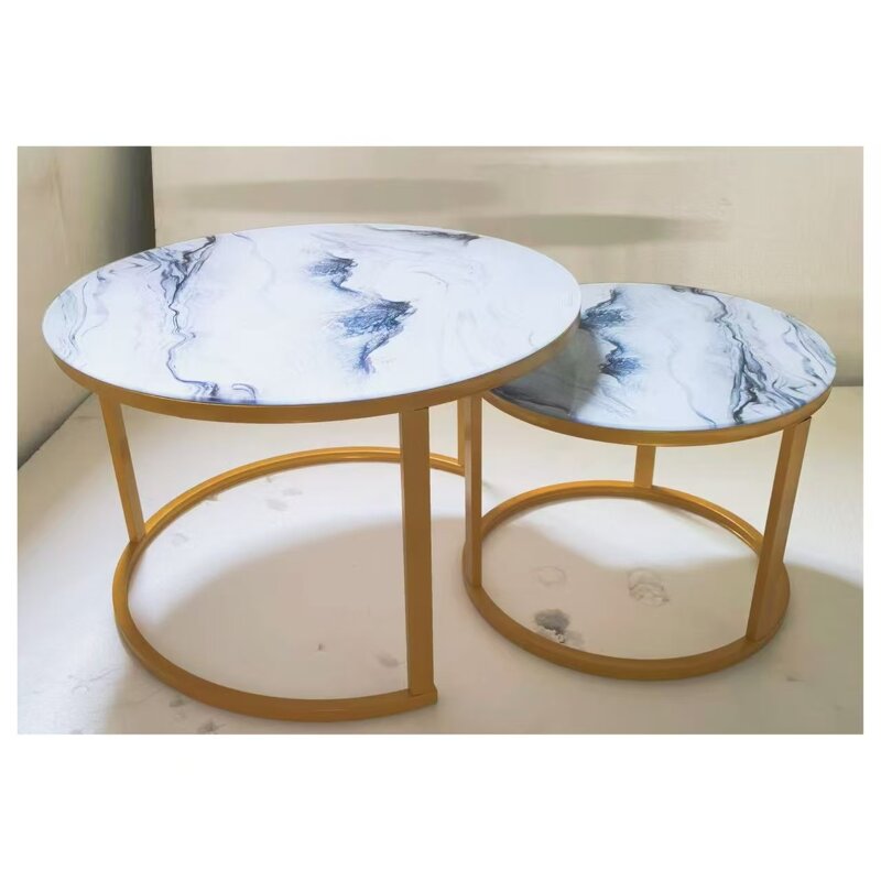 Coffee Table Set Factory - Round Glass Iron Art Set