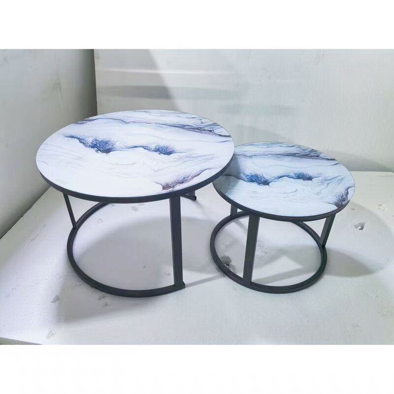 Coffee Table Set Factory - Round Glass Iron Art Set