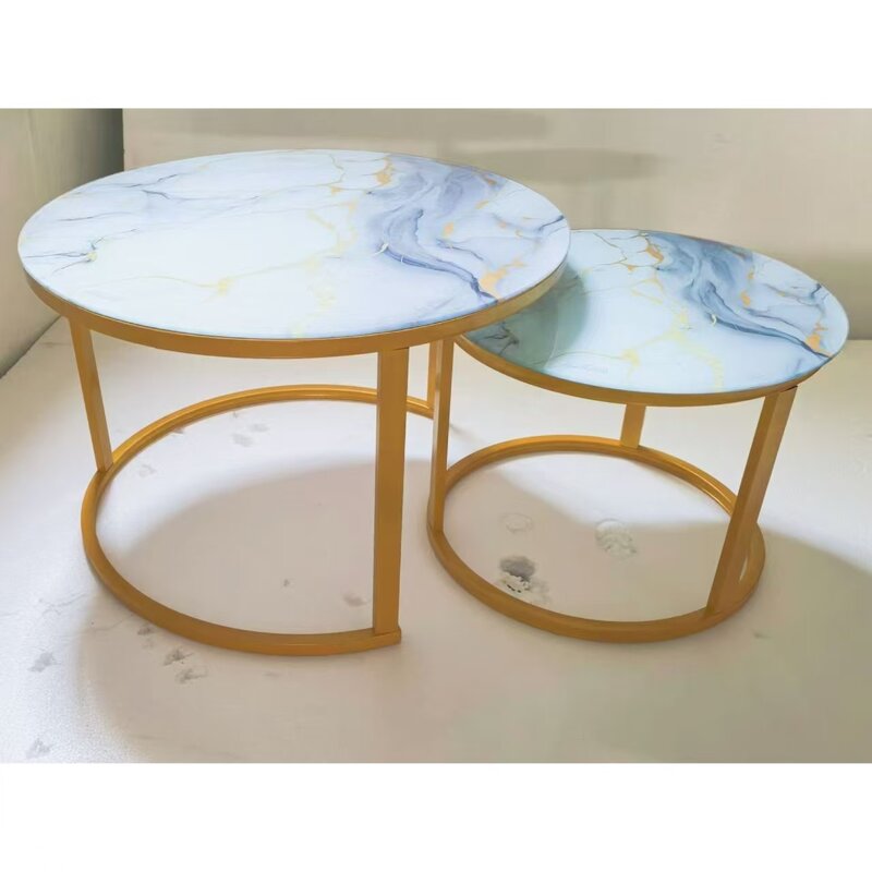 Coffee Table Set Factory - Round Glass Iron Art Set