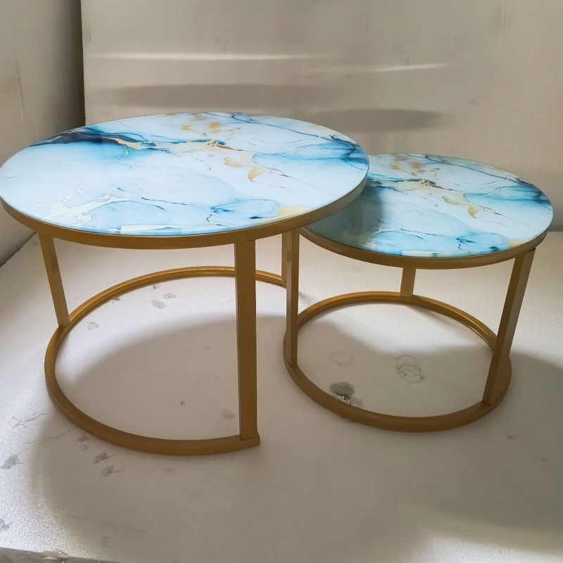 Coffee Table Set Manufacturer - Round Glass Marble Set