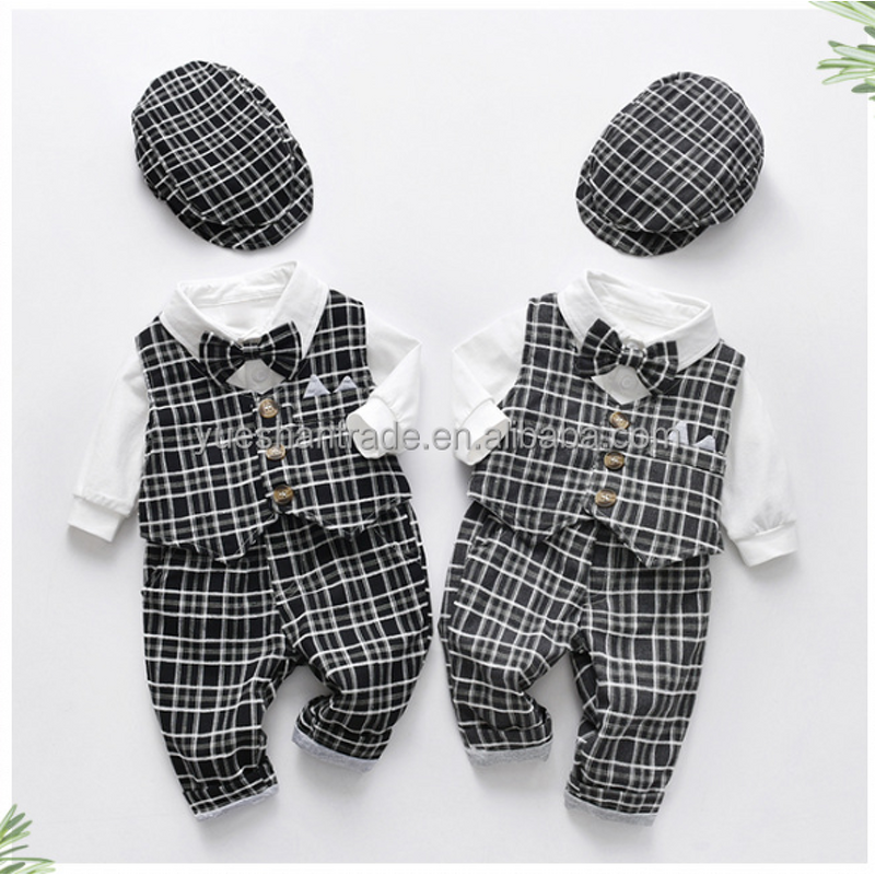 Baby Boy Clothes Set Factory - Gentleman Suit Plaid Romper Set