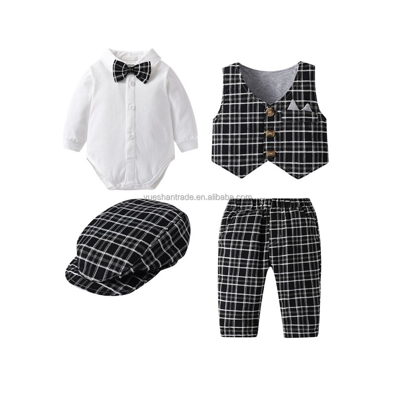 Baby Boy Clothes Set Factory - Gentleman Suit Plaid Romper Set