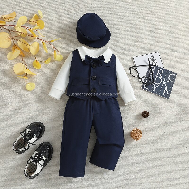 Baby Suit Factory - Formal Gentleman Vest Overalls 4-piece Set