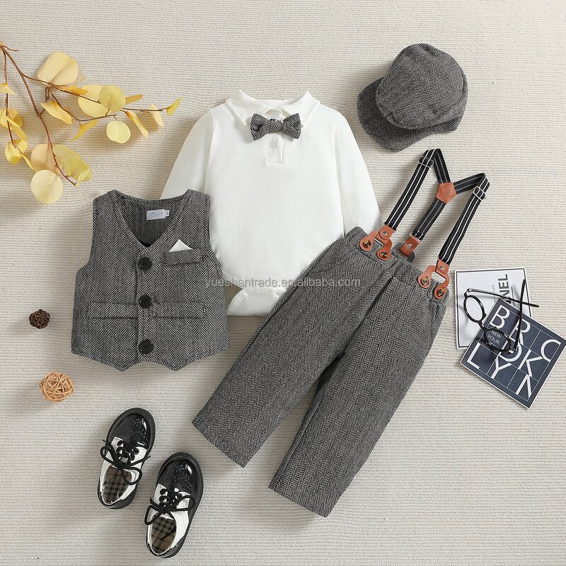 Baby Suit Factory - Formal Gentleman Vest Overalls 4-piece Set