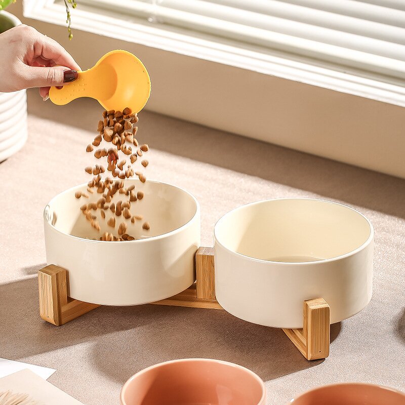 Pet Bowl Factory - Custom Wooden Rack Ceramic Double Bowl