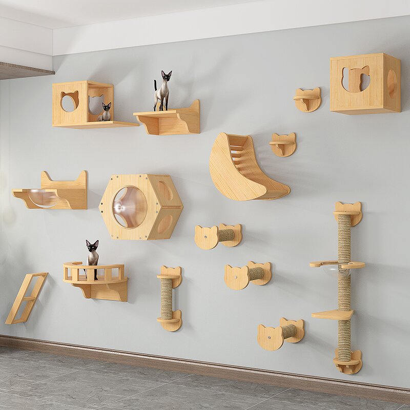 Pet Furniture Factory - Solid Wood Wall Shelves Climbing Rack
