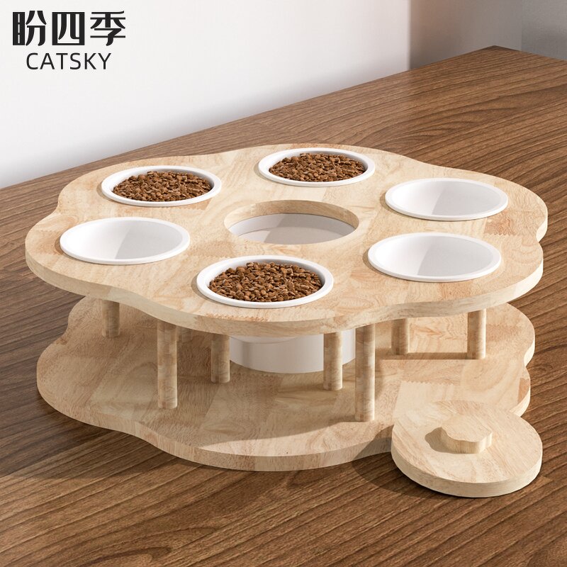 Pet Bowl Factory - Solid Wood Elevated Double Bowl Dining Table