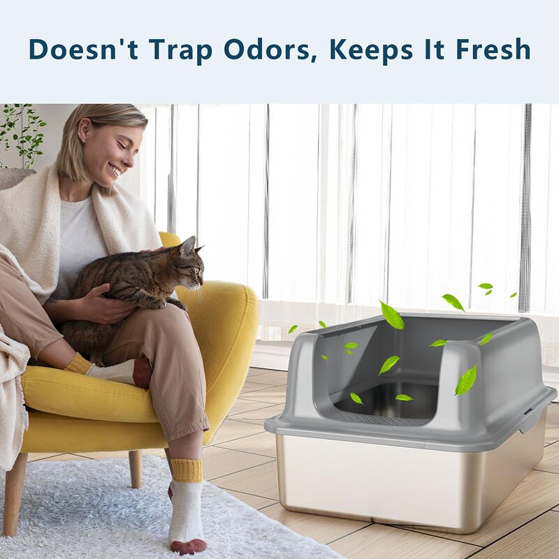 Cat Litter Box Factory - Oversized Open Stainless Steel Splash Proof