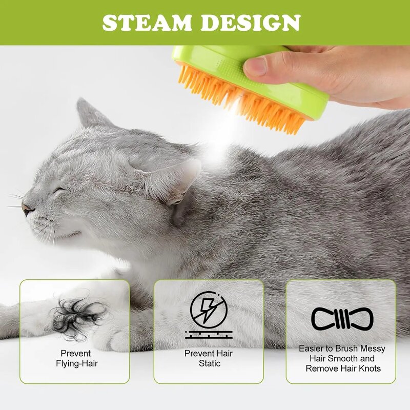 Pet Comb Factory - 3 in 1 Rechargeable Silicone Steam Brush